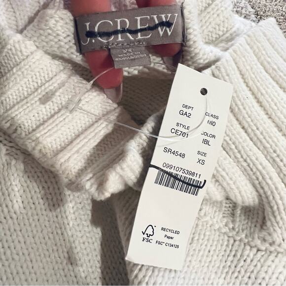 J.CREW Cotton Turtleneck Sweater in Stripe Ivory White & Black Oversized XS NEW - Picture 11 of 14
